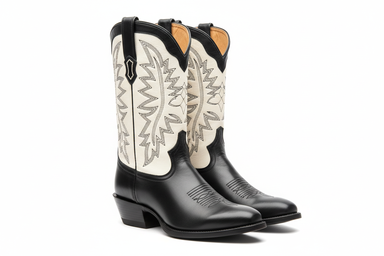 PREMIUM WESTERN BOOTS BLACK WHITE COMFORT DURABILITY