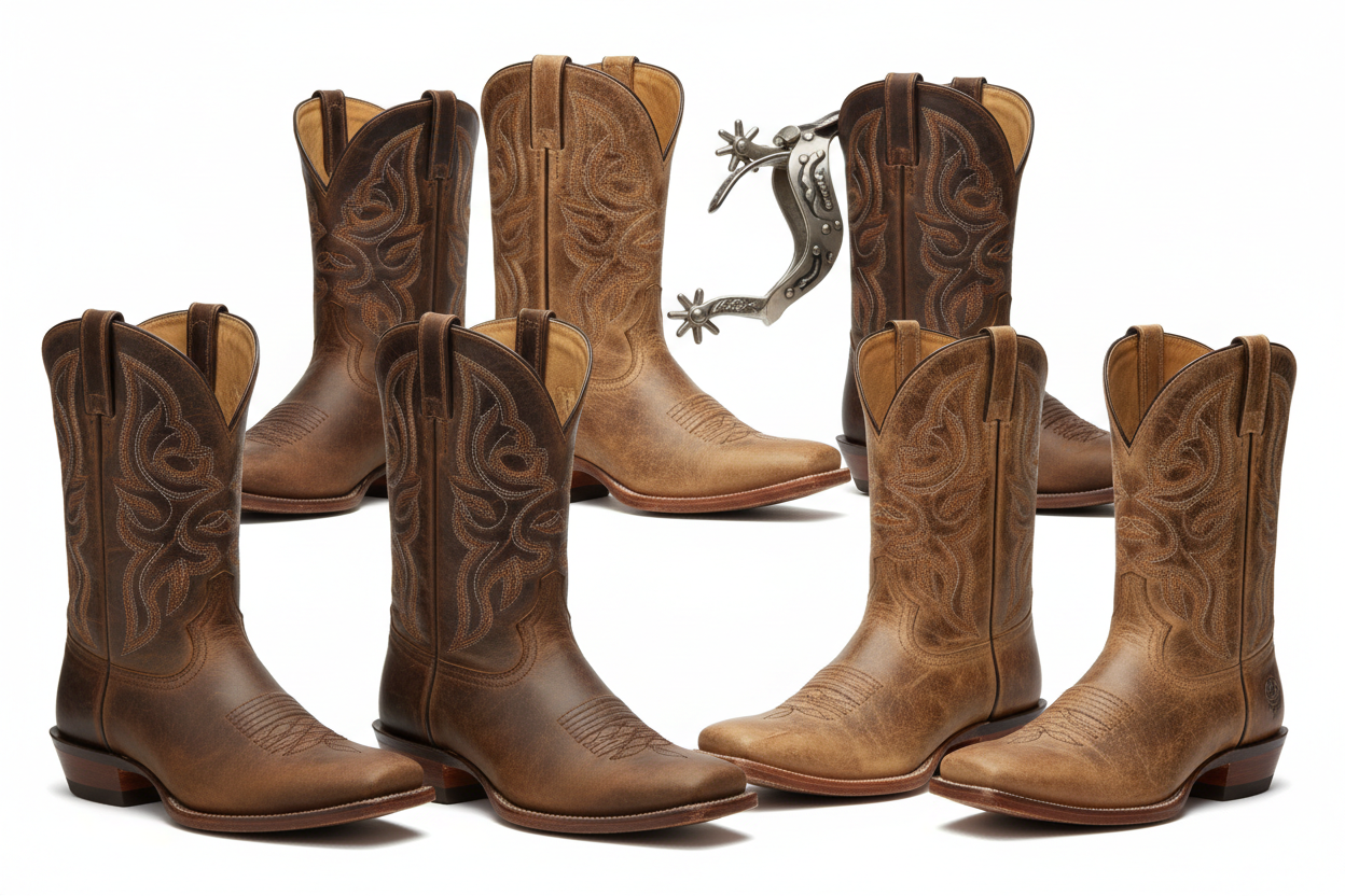 • Ariat Men’s Sport Western Boots – Yon klasik ki trè achte paske li konbine style ak konfò. • Ariat Men’s Sting Wide Square Toe Western Boots – Yon lòt modèl Ariat trè popilè, espesyalman nan kominote rodeo ak ranch. 👉 Mak Ariat se youn nan pi gwo mak cowboy/rodeò nan lemond, li vann anpil paske li balanse bon kalite ak konfò pou chak jou oswa rodeo. 👢 Bon chwa tradisyonèl ak rodeo • Justin Men’s Buster Distressed Western Boots – Modèl klasik ki renmen pa moun ki renmen rodeo/tradisyonèl. • Justin Men’s 